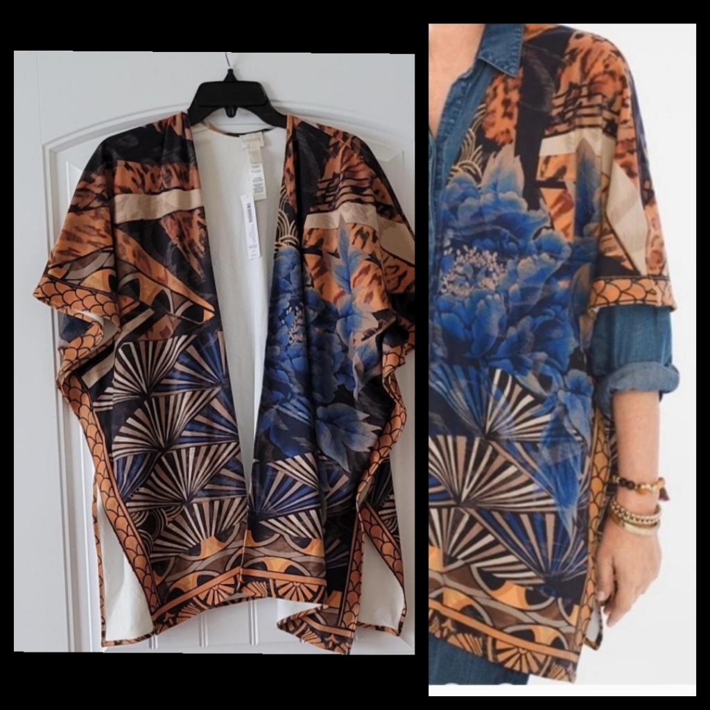 Chico's Ruana Cheetah Festival Open Front Poncho Os
